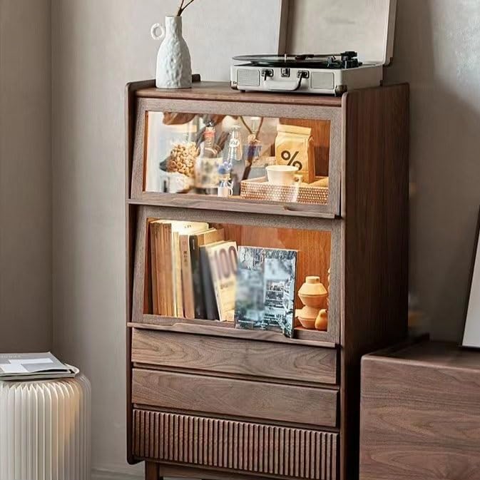 Bufetera Japanese Style Glass Drawer Chest Black Walnut Dining Room Sofa Side Furniture Storage Living Bedroom Decoration