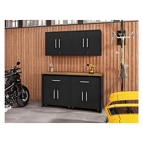 Image of Manhattan Comfort Eiffel Garage Cabinets and Storage System, Set of 5, Black