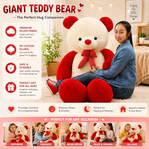 Image of JAI SHREE Soft Plush Teddy Bear for Kids & Girls | Cute Hugable Stuffed Toy with Bow for Birthday, Anniversary & Valentine's Dayt (Red White, 2 Feet)