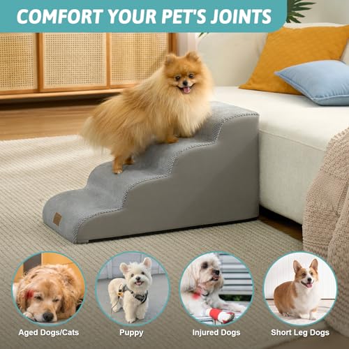 Image of COZY KISS Dog Stairs for Small Dogs, 4 Step Pet Stairs for Beds & Couches
