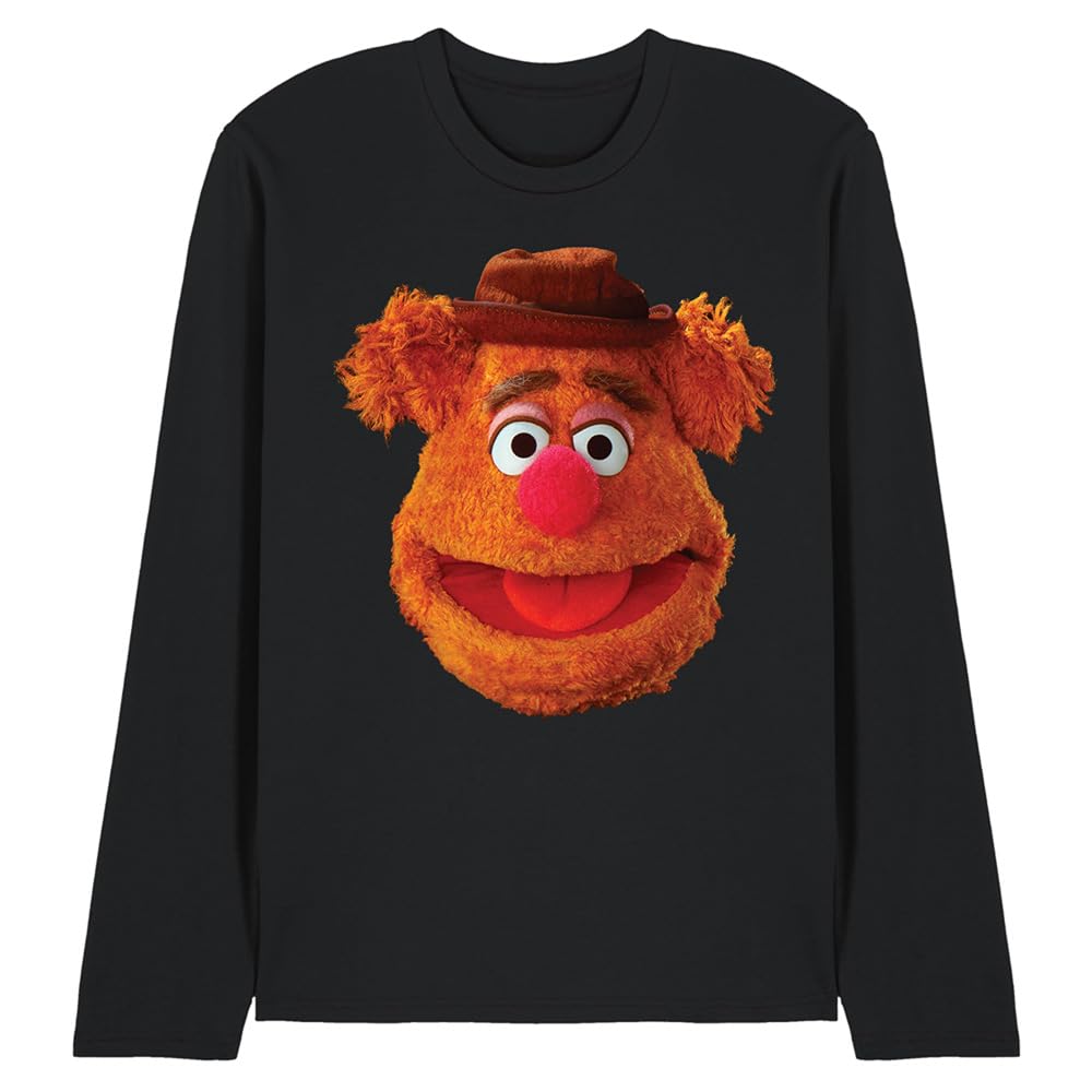 Disney Unisex Black The Muppets Fozzie Face Long Sleeve T-Shirt, Xxl