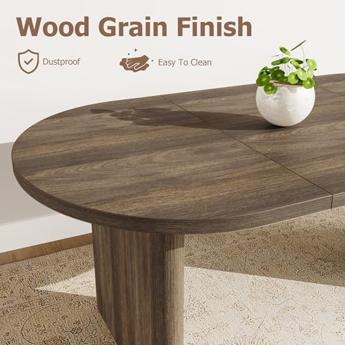 Image of GarveeHome Oval Dining Table for 6-8 People, Long Large Kitchen Table with Thick Sturdy Wooden Base, Farmhouse Dining Room Table for for Kitchen, Living Room, Office (70.87 inch Long,Brown)