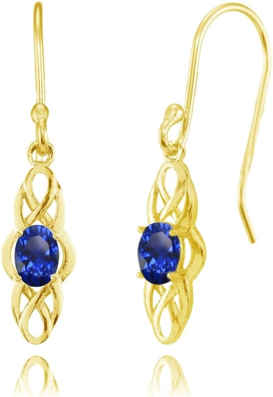 Sterling Silver Genuine or Created Gemstone Celtic Knot Oval Dangle Drop Earrings