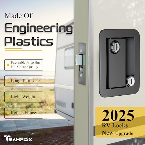 Image of Engineering Plastic Camper Door Lock, Camper Door Handle Latch Replacement, Fit 3.65 inch x 2.95 inch Lock Hole, RV Door Lock for Travel Trailers,Entrance Front Door, Pack of 5 Different Keys