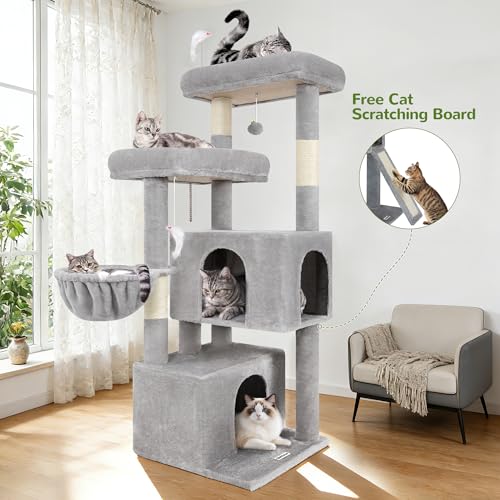 Torre para gatos de 55 pulgadas con rascador y cesta colgante miniatura 7