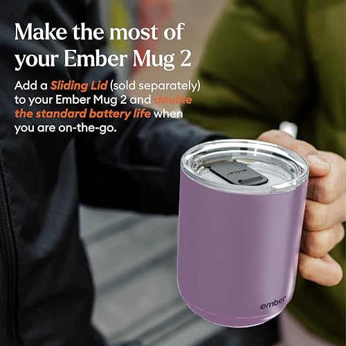 Image of Ember Temperature Control 14oz Smart Mug 2, App-Controlled and Rechargeable Heated Coffee Cup Warmer with Intelligent LED Display, Lavender.