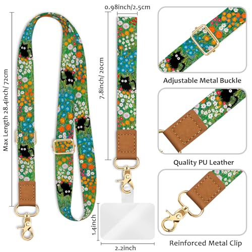 Image of Piefly Cell Phone Lanyard Crossbody Wrist Strap Adjustable for Women Cat | Travel Daily Cruise, Around the Neck, Hands-free, Universal, Fit Keys ID badge, Accessories, Compatible with Most Smartphones