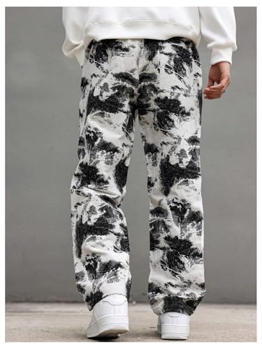 SHENHE Men's Tie Dye Straight Leg Elastic Waist Drawstring Pants Trousers Streetwear3