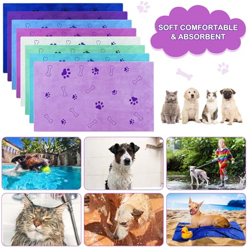 Image of 8 Pcs Dog Towel for Drying, 55 x 28 Inch, Dog Paw and Bone, Classic Color