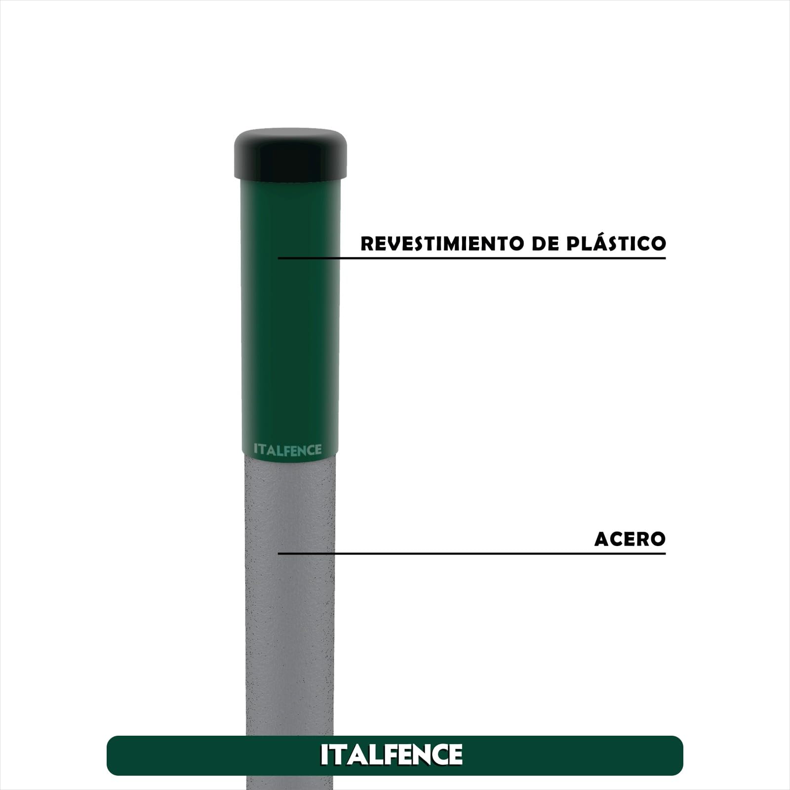 Set de 10 postes tubo redondo en hierro plastificado verde [H200cm, Ø38mm]