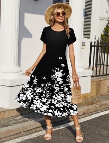 Image of Zeagoo Women Summer Midi A Line Dress Short Sleeve Casual Flowy Tiered Beach Long Sundress with Pockets 2026 Vacation Travel