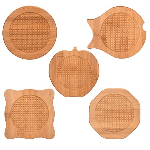 Bamboo Trivets 5 PCS Natural Bamboo Hot Pots Trivet Mat Set 6" Wood