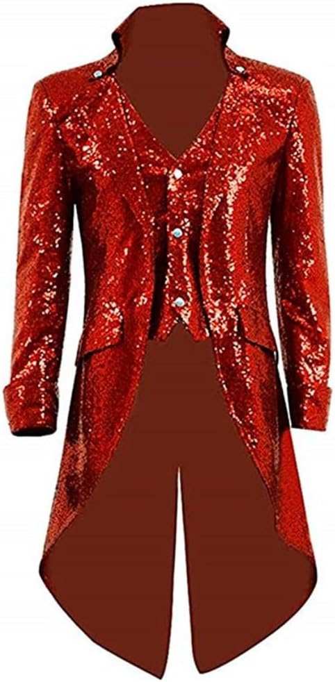 Men's Sequins Tailcoat Jacket Single Breasted Gothic Blazer Tuxedo Coat Halloween Costume