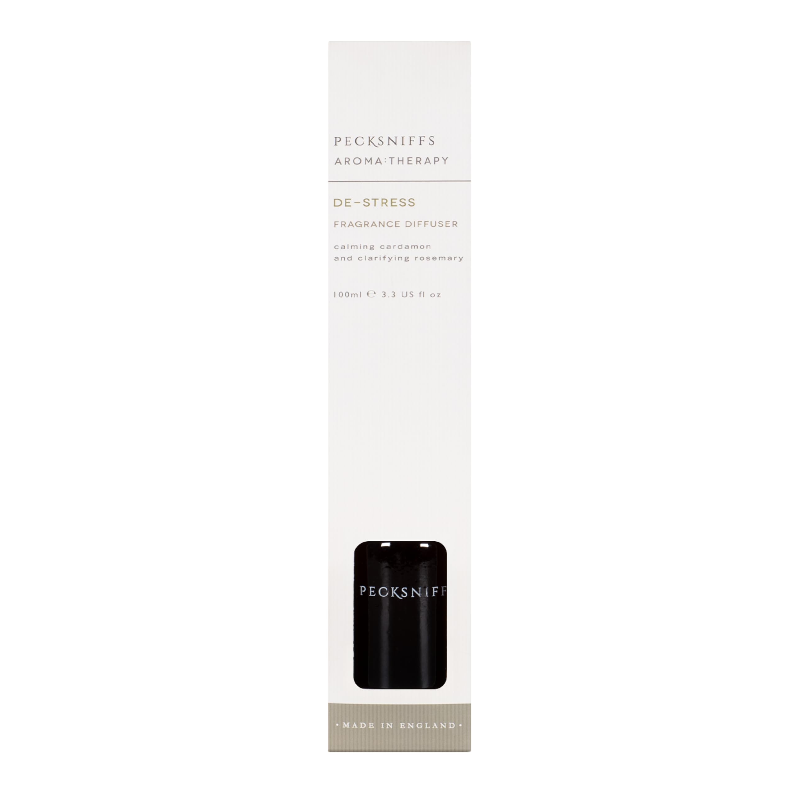 Pecksniff’s Reed Diffuser for Home, Aroma Therapy DeStress with Cardamon Fragrance, Luxury Room Freshener, Handcrafted in England, 100 ml/3.38 fl oz