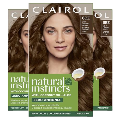 Image of Clairol Natural Instincts Demi-Permanent Hair Dye, 6BZ Light Caramel Brown | Ammonia‑Free, Vegan Hair Color with Coconut Oil & Aloe Vera | Pack of 3