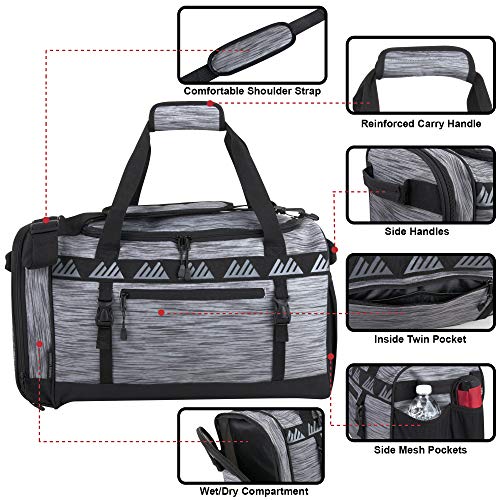 20 Inch Duffel Bag - Large Softside Canvas 35 Liter Duffle Bags with Padded Shoulder Straps for Women and Men (Heather Grey)