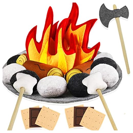 23 PCS Pretend Campfire Toys, Kids Plush Felt Play Campfire Playset Safe Fake Fire Wood Stones Toys Pretend Camping Play Set for Kids Toddlers Age 3-5