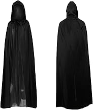 YXHZVON Mantello Nero con Cappuccio per Halloween per bambini, Mantello Lungo Unisex per Adulti Bambini, Mantello di Carnevale Halloween per Festa Cosplay Costume da Strega Vampiro(140 cm)