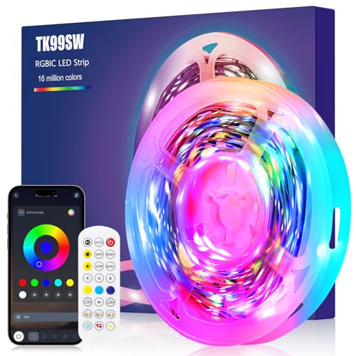 TK99SW LED Strip Lights 5m, Chasing Effect RGBIC Dream Color USB Led Strip Lights, for 65-75 Inch TV/Monitor Smart TV Lights with Remote Music Sync Bluetooth APP Control Led Lights