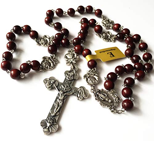 elegantmedical Handmade Rare Fragrance Red Sandalwood Beads ROSE ROSARY NECKLACE Italy Cross Catholic gifts2