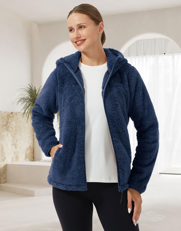 Pioneer Camp Polaire Femme Chaude avec Capuche Zippée Vestes de Randonnée Moelleux Confortable Teddy Veste Noire Sherpa Manteau pour Maison Randonnée Escalade