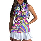 Polero Women 70S Golf Shirts Sleeveless Half Zip Dry Fit Golf Tops Groovy Hippie Flower Tennis Shirts Retro Floral Athletic Tank Tops Size Xl