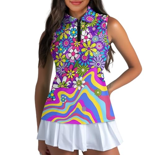 POLERO Women 70s Golf Shirts Sleeveless Half Zip Dry Fit