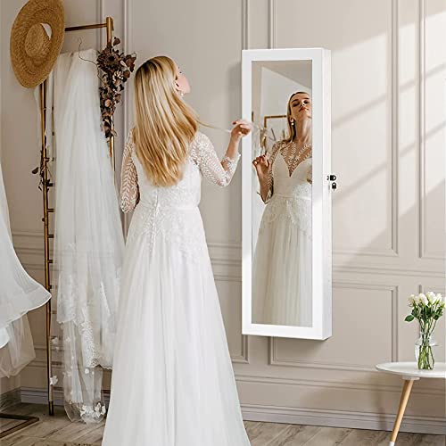 Houagi Mirror With Jewelry Storage,Over The Door Jewelry Armoire Organizer, Lockable Hanging/Wall Mount Jewelry Cabinet With Full Length Mirror #TOP1