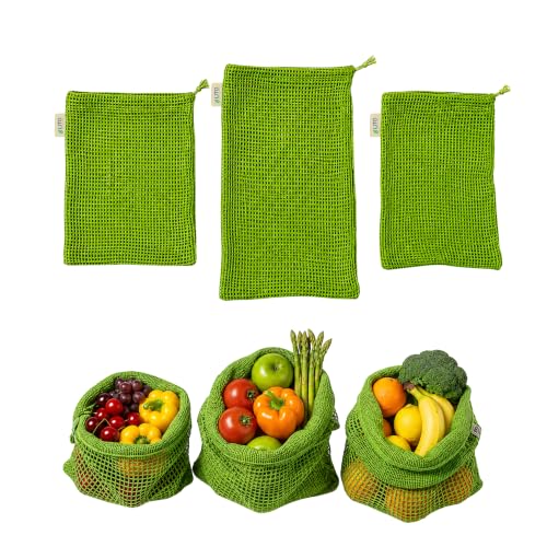 Image of Vegetable Bag for Fridge (3 pcs), Fridge Storage bags with Drawstrings, 100% Cotton Vegetable Storage Bags for Refrigerator, Keeps Veggies Fresh Longer, Eco-Friendly Fridge Bag (Neem Green - 3 Pack)
