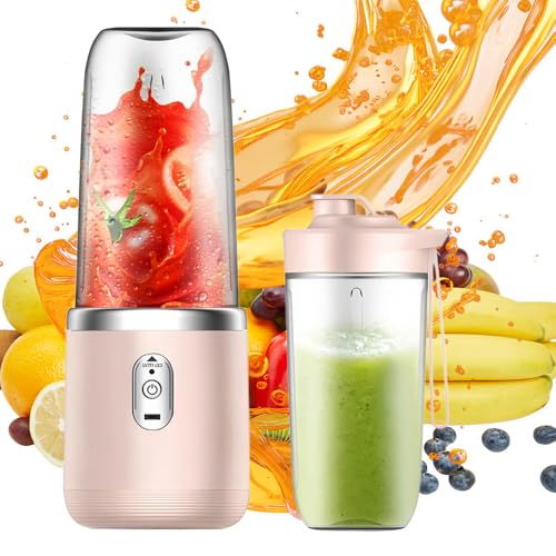 Mineup Batidora Portátil, 400ml Vaso Exprimidor USB Recargable, Mini Licuadora, Smoothie Maker Para Zumos Batidos Con 6 Cuchillas Y Tapa De Viaje, Para Batidos, Zumos, Batid (Rosa)