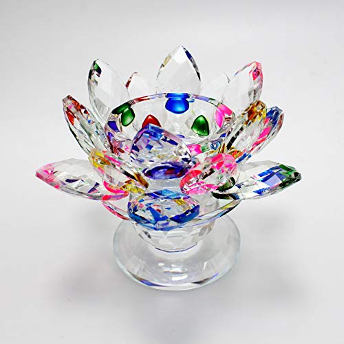 一心斎 燭台 1枚 高脚 蓮の花 蓮花 クリア ガラス K9 キャンドル・キャンドルスタン キャンドルホルダー - 輪灯 仏前 神具 誕生日 ホーム テーブル 飾りキャンドルスタンド [3]