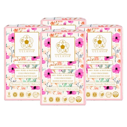 Image of Aromatherapy Anti-Aging & Skin Brightening Soap | Geranium, Manjistha & Liquorice | Paraben & SLS Free Luxury Ayurvedic Natural Bar, Grade 1 BIS | Face & Body (Pack of 4)