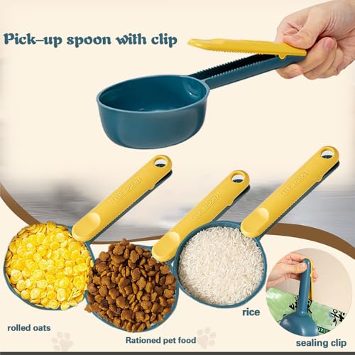 Image of Dog Food Scoop with Clip for Sealing - 1 Cup Measuring Scoop, Durable Melamine Pet Food Scooper, Long Handle for Easy Scooping, Dishwasher Safe (Blue)