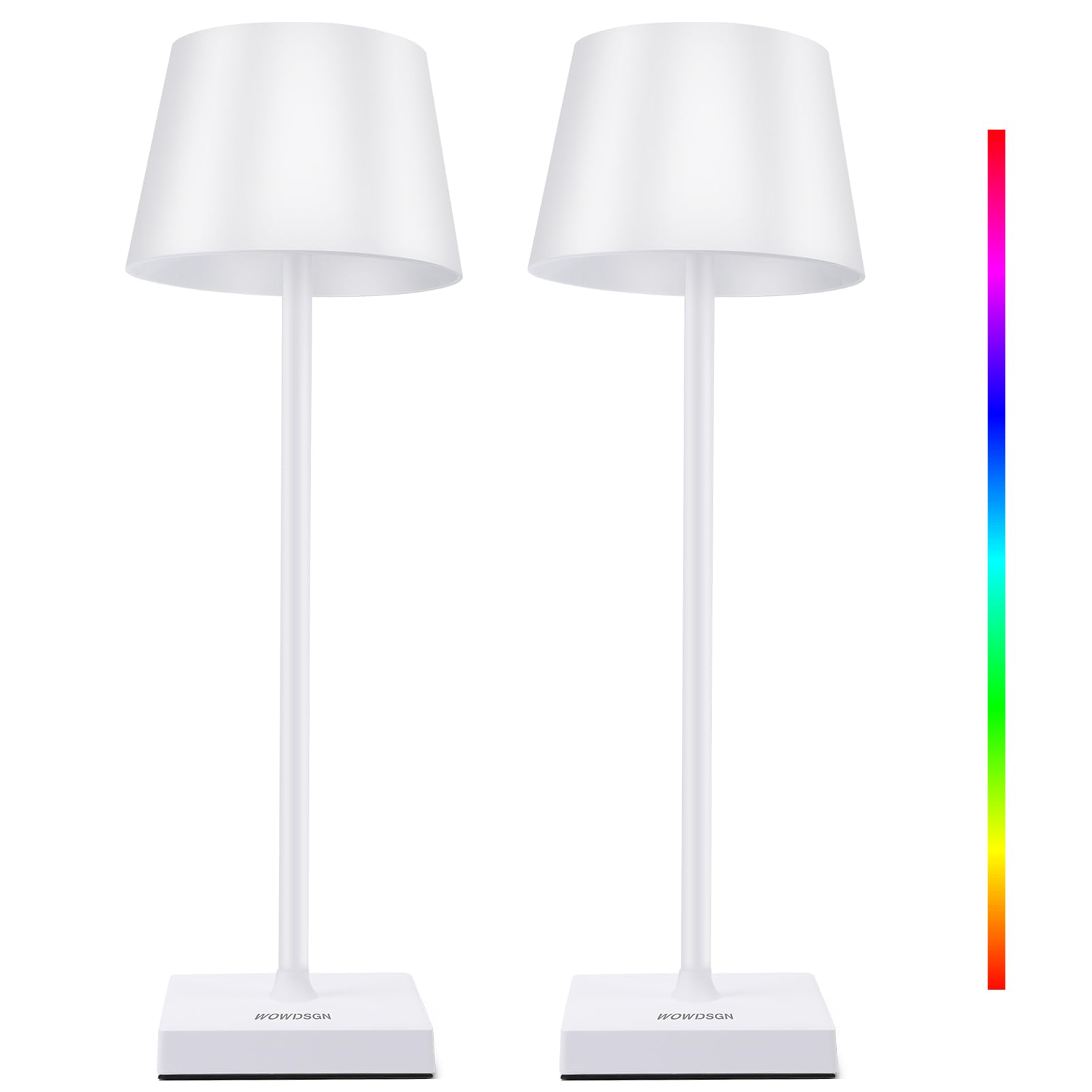 WOWDSGN Lampada da Tavolo Senza Fili Ricaricabile - Lampada da Scrivania a LED Dimmerabile All'infinito con Interruttore Tattile - IP44 - a Batteria 4000mAh - 3000K /4000K /5000K + RGB (2PZ)