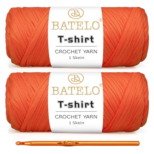 Image of 2 Pack T-Shirt Yarn for Beginner Crochet Bags /Basket /Coaster, 400g /144yds High Elastic Thick Polyester Fabric (Orange)