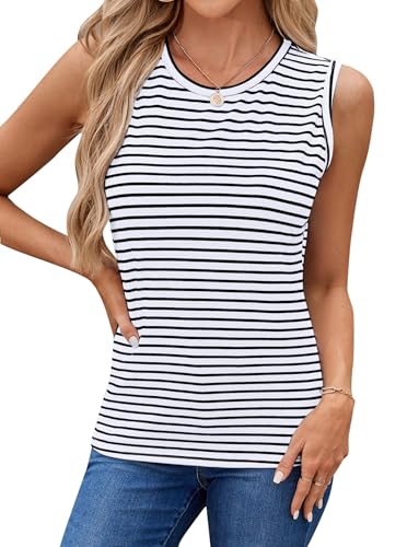 LilyCoco Women's Striped Tank Tops Sleeveless Color Block Loose Fit T Shirts3