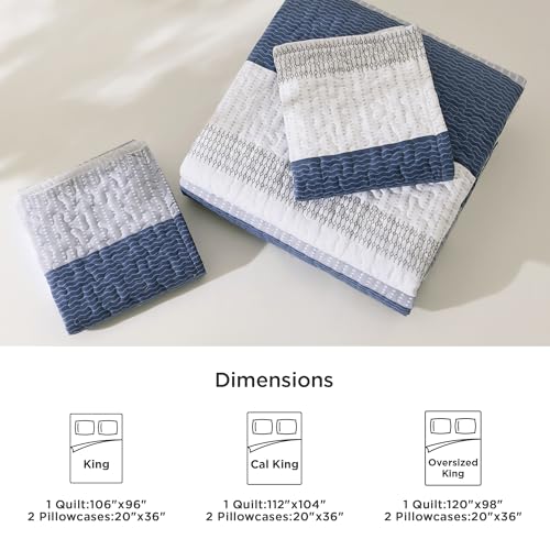 Litanika California King Quilt Set Mineral Blue - Cal King Oversized Stripe Comforter Bedspreads & Coverlets - Soft Lightweight Quilted Bedding Set for All Season(1 Quilt, 2 Pillowcases)