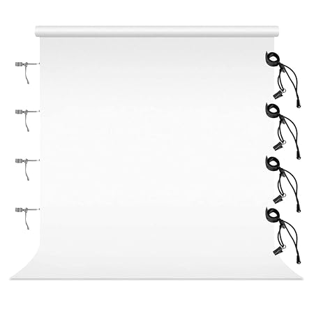 Julius Studio 6 ft. x 9 ft. White Soft Fabricated Backdrop Muslin, Background Screen with 4 pcs Clip Holders for Photo & Video Shooting, Streaming, Chromakey, Premium Photography Studio, JSAG686