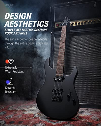 Image of Donner Solid Body DMT-100 39 Inch Metal Electric Guitar with H-H Pickup, Bag, Strings, Strap, Cable, Damper for Rock Music Lovers (Black)