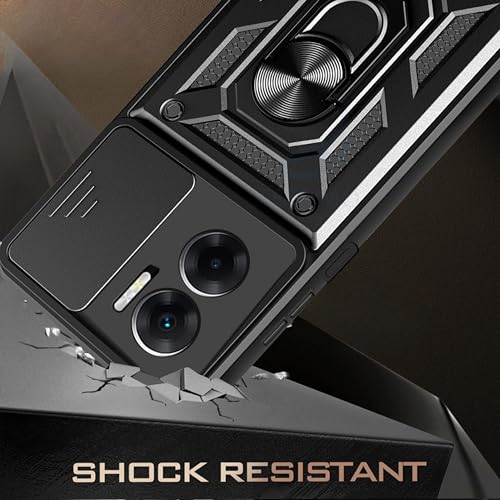 Image of SPAZY CASE Poco X7 Pro 5G Back Case | Heavy Duty Hybrid Case with 360 Degree Rotating Finger Ring Holder + Slider Shutter Camera Protection Cover for Poco X7 Pro 5G 5G - Black