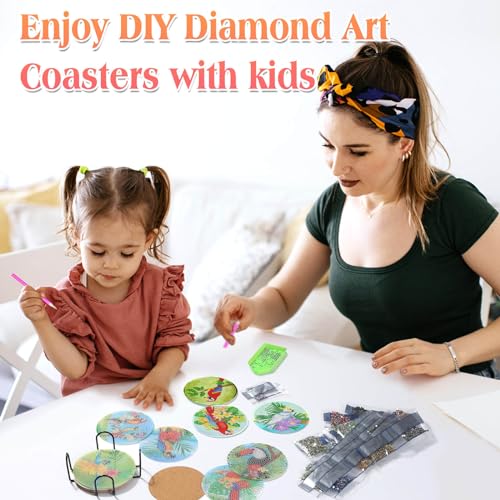 Billbotk 8 Pieces Diamond Painting Coasters Kit with Holder, Diamond Art Coasters, DIY Diamond Art Crafts Projects, Diamond Dots Kits for Adults and Beginners(Parrots Style)