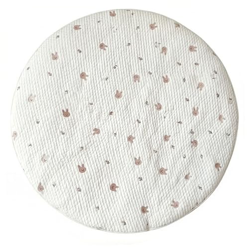 Tapis de jeu rond pour bébé lavable et rembourré en peluche courte de diamètre 33,5 pouces