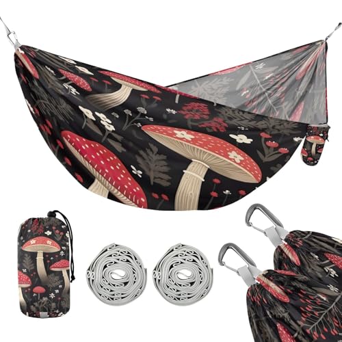 ATTX Colorful Mushrooms Camping Hammock - Lightweight & Portable Hammocks, Heavy Duty 330lbs Capacity for Indoor, Hiking, Backpacking, Travel, Backyard, Beach#272