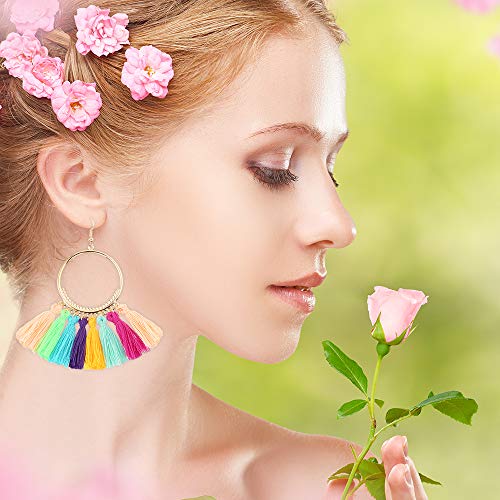 Sntieecr 20 Pairs Colorful Tassel Earrings Long Layered Thread Ball Dangle Earrings Hoop Fringe Bohemian Tiered Tassel Drop Earrings Fashion Gift Set for Women Party - Thumbnail 2