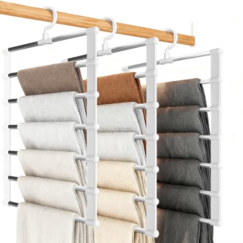 KMFYMPT 3 Stück Hosenbügel Platzsparend, Kleiderbügel Hosen, Mehrfach Kleiderbügel, 6 In 1 Hangers Clothes, Geeignet Für Erwachsene Zum Aufbewahren Von Hosen, Röcken, Schals Und Krawatten Zu Hause