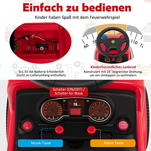 GOPLUS Rutschauto Feuerwehr mit Seifenblasenpistole, Feuerwehrauto mit Licht und Sound, Rutschauto mit Sirene & Musik für Jungen & Mädchen, Kinderfahrzeug für 18-36 Monate, Rot (Modell 2) – Bild 5