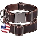 ADITYNA Leather Dog Collar with Metal Buckle - Heavy-Duty, Adjustable for Medium & Large Dogs - Walking, Training, Hiking (Brown, Fits 15-21' Necks)