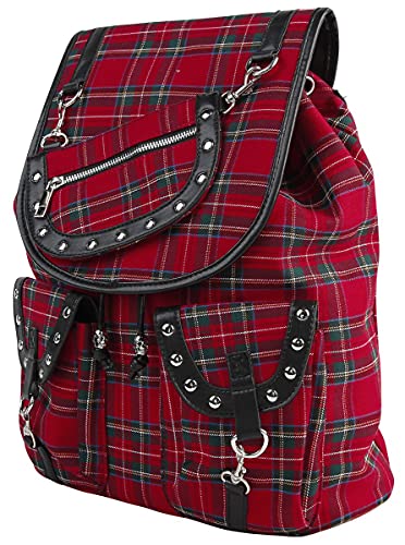 Banned Alternative Red Tartan Backpack Mujer Mochila Negro/Rojo 90% Poliester, 10% Poliester