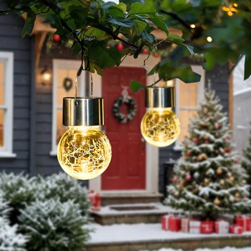 GIGALUMI Solar-Hängeleuchten für außen, 8 Stück Solar-Außenleuchten, rissiges Glas, Wasserdicht Solarleuchten für außen, Garten, Weihnachtsdeko, Hof, Zaun, Baum (warmweiß)