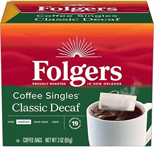 Folgers Classic Decaf Instant Coffee Singles, Medium Roast, 19 Count